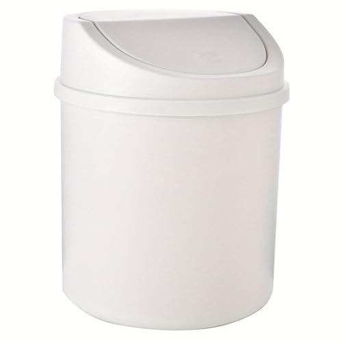 Liten papperskorg mini sopkorg, 18 x 13 x 13 cm liten papperskorg i plast med svänglock, rostfri fläckbeständig fleranvändning skrivbord papperskorg för badrum, vit