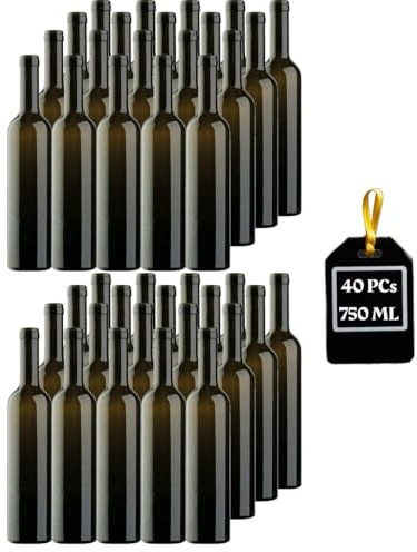 Firmadigaranzia srl FDG | 40 Bottiglie vuote Bordolese in Vetro Scuro UVAG per Vino Rosso, Bianco e Rosato con Imboccatura idonea per Tappo in Sughero, 750 ml