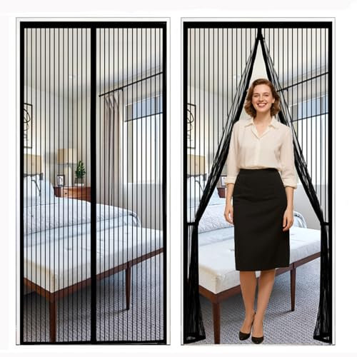 NOYVYDS Moustiquaire Porte Fenetre Magnétique 90x210cm,Fermeture Automatique,Rideau Anti Mouche et Insect, Installation Sans Perçage,Noir