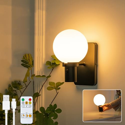 AoLa Lampada da parete ricaricabile a LED senza fili Luce da parete per interni 2 in 1 senza alimentazione Lampada da comodino dimmerabile sfioramento con telecomando Lampada da parete,Nero,1 Stück