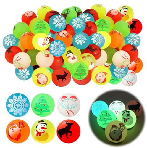 LETTERASHQP 48 pezzi di Natale Luminose Flummi per bambini – Palline luminose al buio, palla di gomma, palla di salto, palla di Natale, regali di Natale per bambini