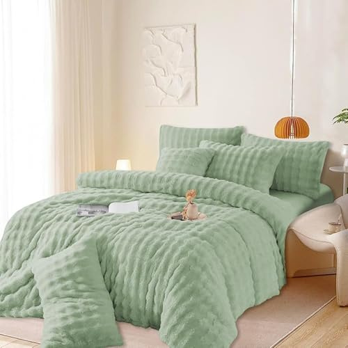 Gezu Vinter varma sängkläder 155 x 220 grön salviagrön sammet fluffig plysch mysig teddy fleece vändbart påslakanset kashmir touch vintersängkläder och 2 örngott 80 x 80