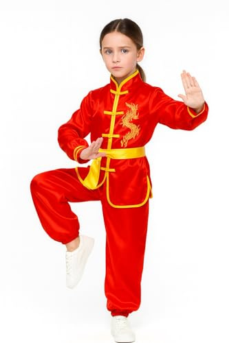 Lazutom Kids Kung Fu Uniform with Dragon Embroidery, Boys Girls Martial Arts Outfit & Lion Dance Costume
