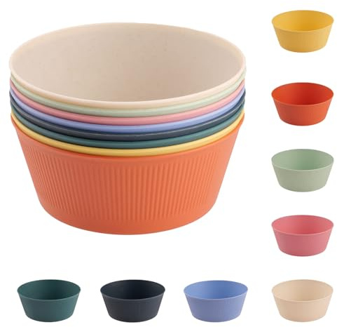 burkfeeg Set de 8 cuencos para ensalada y muesli,1500ml plástico irrompible | para ensalada, camping y sopa, cuencos para servir aptos para niños y adultos, aptos para microondas y lavavajillas