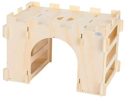 Kaninhus för Bur Avtagbart Habitat för Mindre Sällskapsdjur | Bunny lekhus i trä med slottsdesign och hömatare för chinchilla och igelkott i både trädgård och husdjursinhägnad och