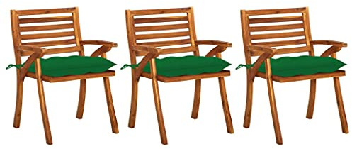 Teenpull trädgårdsmatstolar med kudde, 3 st, massivt trä, akacia, grön, 59 x 59 x 87 cm, utomhusstol, terrassstol, balkongstol, stapelbar väderbeständig för trädgård, terrass, pool, lounge