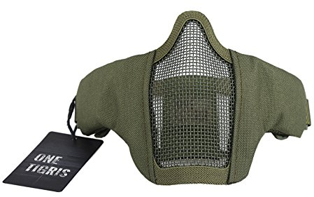 OneTigris Faltbare halbe Gesichtsschutz Maske Mesh Maske für Softair Paintball CS (OD Grün, L)