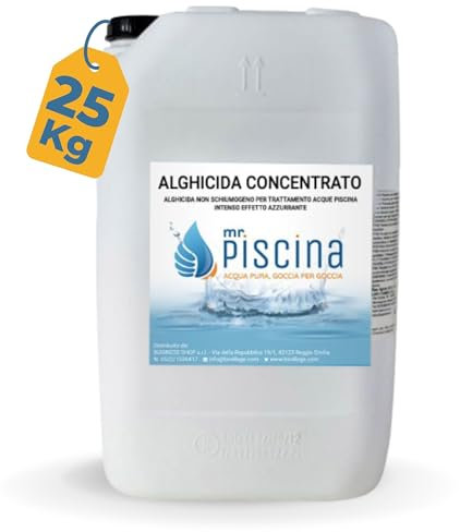 MR PISCINA Antialghe per Piscina ALGHICIDA CONCENTRATO - Anti Alghe Tripla Azione Non Schiumogeno, Azzurrante Piscina (25 kg)