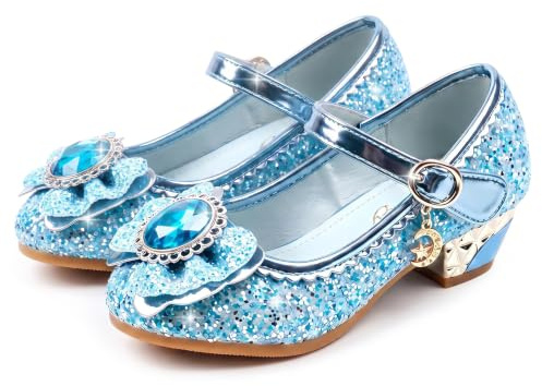 Eleasica Princesa Zapatos para Niña Tacón Altos Regalo Sandalias de Vestir Antideslizante Punta Cerrada Zapatos de Disfraz Boda Ceremonia Zapatos de Vestir,Azul,32