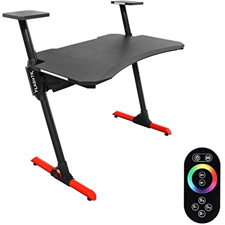 HFTEK Gaming Schreibtisch - Gamingtisch - Ergonomischer Gamer Desk - Computertisch mit RGB LED (FA32GBL)