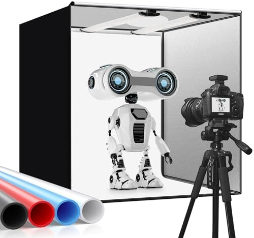 Photobox Fotostudio, 40x40x40 cm Tragbares faltbares Fotolichtbox Lichtzelt mit 2 LED Beleuchtung 48W Hoher CRI95 +,4 Hintergründe 1 Farbfilter Lichtwürfel für die Produktfotografie Fotostudio Set