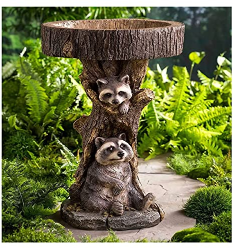 Waschbär Vogelfütterer Vogeltränke Vogelbad Vogel Tränke Bad 22cm /26cm Hoch, Garten Wetterfest Vogelbad Futterstelle, Vogeltränke Gartendeko Wasserstelle Futterschale Deko, Wasserschale (B)