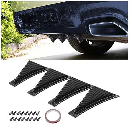 JNNJ Lot de 4 diffuseurs de pare-chocs arrière de voiture - Aileron de requin - Diffuseur anti-choc - Châssis (fibre de carbone/courbure)