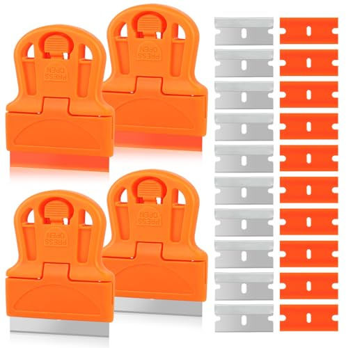 WEGAZ-4 Pcs Mini Plastic Razor Blade Scraper Tool-Suitable for Cleaning Windows and Glass Stoves-Equipped with 20 Blades.