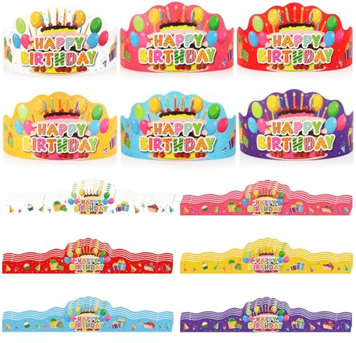 30 Pack Paper Crowns for Kids - Classroom Birthday Party Supplies (6 Colors)