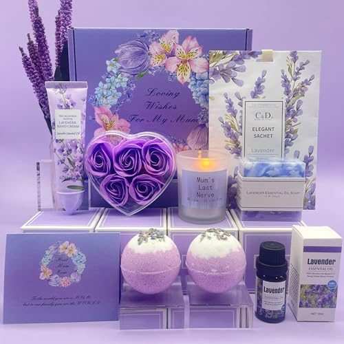Pamper Gifts for Mum, Mum Birthday Gifts, Mum To Be Hamper Set, Lavender Skincare Care Mummy Gifts, Best Mum Gifts, Relaxation Spa Bath Set for Her, Get Well Soon Gift Ideas for Mothers Day Christmas