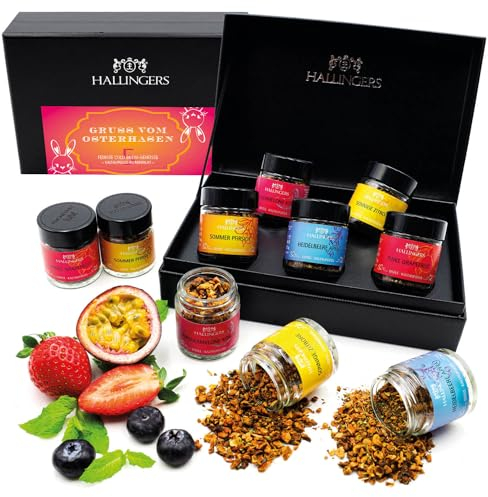 Hallingers Gruß vom Osterhasen - Ostergeschenke für Osterkörbchen zu Ostern, 5 Tee Geschenkset mit Cold Brew Eistees, vegan (Set) - Geschenkideen Weihnachten & Geschenke Adventskalender | Glückwunsch