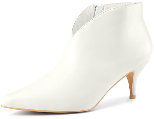 Perphy Women Faux Leather Pointed Toe V Cutout Stiletto Heel Ankle Booties | 2.4'' heel height. Side zipper closure. Pointed toe with V cutout. Stiletto heel. For party, office, daily wear