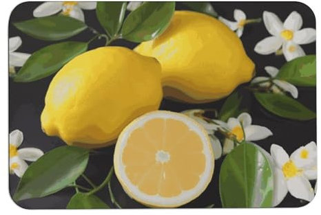 EKYOSHCZ Badematte, saugfähig, Kieselgur, Badematte, rutschfest, schnell trocknend, Badematte für Dusche, Badewanne, Küche, Badezimmer, Teppiche, 59,9 x 40,9 cm, Zitronen- und Blumenstein, Badematte