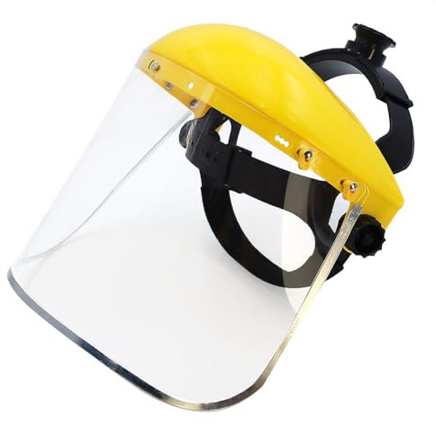 Navoys Clear Wide Safety Visor - Adjustable Industrial Face Shield with Yellow Brow Guard, Flip up Visor, Easy to Assemble
