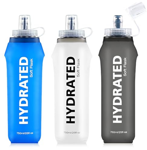 SLUXKE Gourde Souple 750ml, TPU Gourde Pack 3 Units, Flasque Running Bouteille D'eau Pliable Sans BPA pour Le Running, Vélo, Randonnée