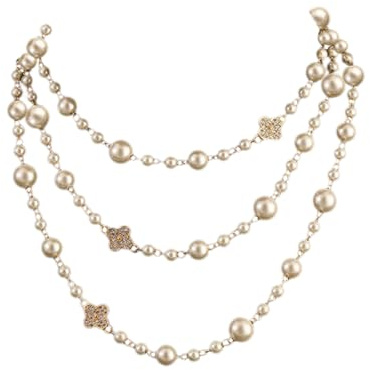 AOWVUTS Långt pärlhalsband falska pärlor halsband set fyrklöver lager pärlhalsband elegant dam lång tröja kedja pärlor halsband födelsedag bröllop fest tillbehör kostym smycken