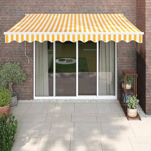 IKAYAA Toldo Motorizado 3.5 x 2.5 m, Toldo Eléctrico Retráctil,Toldo Articulado Eléctrico con Mando a Distancia, Toldo Brazo Extensible para Terraza, Jardín, Amarillo y Blanco