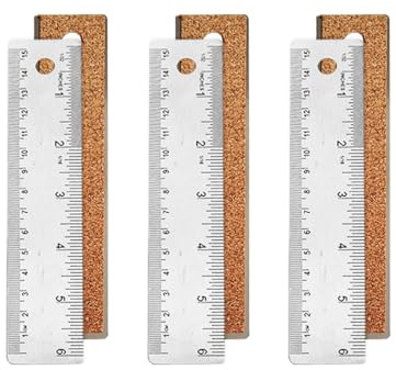 3 Pack 6-Inch Stainless Steel Metal Ruler with Non-Slip Cork Backing