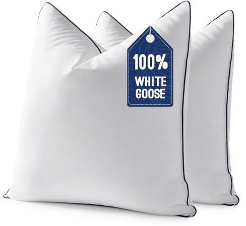 MIULEE Goose Feather Down 20x20 Pillow Insert Set of 2 with 100% Down-Proof Cover, Soft Fluffy Decorative Pillow for Sofa Bed Couch Living Room White