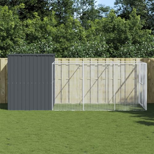 Hoodmeel Canile da Esterno, Recinto per Cani da Esterno, Gabbia Cani, Box per Cani da Esterno Taglia Grande con Corsa in Acciaio Zincato Antracite 214x457x181 cm