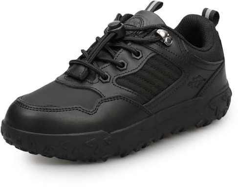 UOVO Chaussures d'école en cuir noir pour garçons - Baskets de marche pour enfants avec tige hydrofuge et semelle en caoutchouc antidérapante - Lacets faciles à bascule - Taille 34-43, Noir , 40 2/3