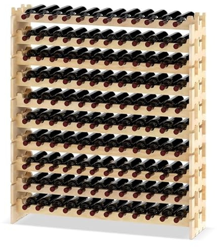 COSTWAY Weinregal Holz stapelbar, Flaschenregal für 120 Flaschen, Weinständer mit 10 Ebenen, Holzregal, Flaschenständer für Küche, Esszimmer, Bar, Keller, 120 x 29 x 128 cm