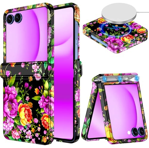 Hekodonk for Galaxy Z Flip 7 Case,[Compatible with MagSafe][Built-in Screen Protector][Hinge Protection],Magnetic Slim Shockproof Women Girls Case for Samsung Galaxy Z Flip 7,Dark Purple