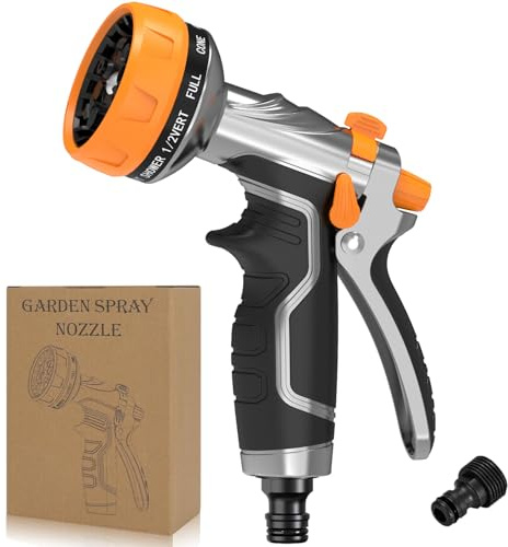 2026 NEW Heavy-Duty Metal Hose Pipe Spray Gun, 8 Adjustable Spray Patterns Garden Hose Spray Gun, Leak-Proof Hose Gun, Garden Hose Nozzle for Watering, Cleaning, Washing Cars, Compatible with UK Hoses