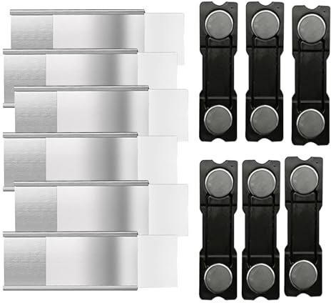 XJLyaya 6 stycken namnskyltar för klädmagnet, stark magnetisk namnbricka hållare, namnskyltar för fastsättning, lämplig för arbete, utställningar, skolor och evenemang (silver)