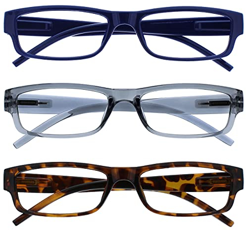 OPULIZE La Société Lunettes De Lecture Bleu Gris Brun Léger Confortable Lecteurs Valeur Pack 3 Hommes Femmes RRR32-372 +2,00