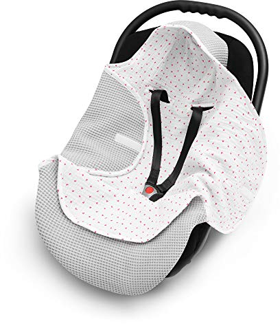 EliMeli Einschlagdecke für Babyschale 100% Baumwolle - Leichte Baby Decke für Autositz aus Waffelstoff und Musselin für den Sommer und Frühling, universal z.B. Maxi Cosi (Grau - Red Herz)