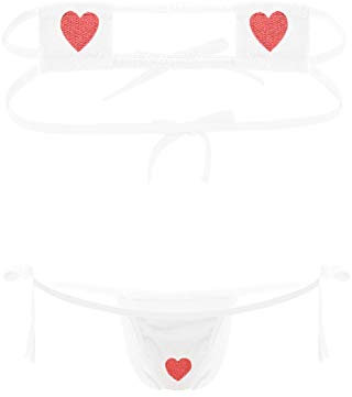 YOOJIA Mikrobikini sexig dam kärlek/randigt mönster sexig tvådelad baddräkt dam micro stringtrosa dam sexig slingshot G-stringtrosa tangas, Vitt och blått, One Size