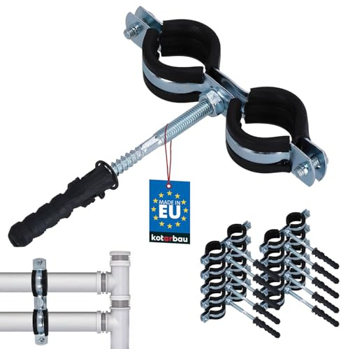 KOTARBAU® 10 st. Rörsvep Med Gummi - Rörklammer - Galvaniserat Stål - 3/4 - Dubbel - Rörklämmor - Svart - Skruvrörsklämmor - Ljuddämpande Rörfäste - Vibrationsdämpande Rörklämma - med Plugg