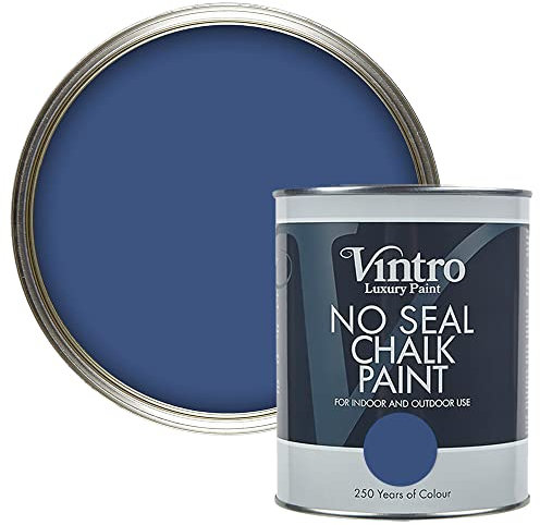Vintro | No Seal Chalk Paint | Deep Blue | Interior & Exterior Use | Furniture | Walls | Wood | Metal | 1 Litre (Paris Blue)