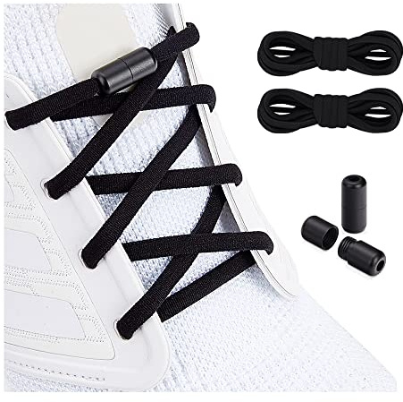 ZHENTOR Elastic Shoe Laces, Elastic No Tie Shoelaces for Sneakers, One Size Fits All Adults and Kids Shoes (Black(1 pair))