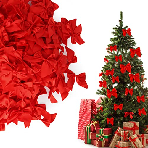 XiXiRan Geschenkschleife, 100 Stück Weihnachtsschleifen, Rote Kränze Schleifen, Rote Schleifen Weihnachtsbaum, Satinschleifen Rot, für Weihnachtsbaum, Geschenkboxen, Weihnachtsdeko, Hochzeit, Auto