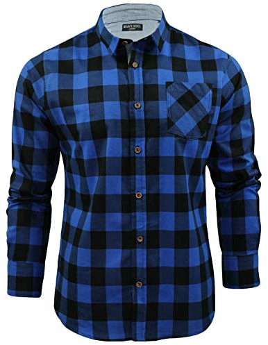 BRAVE SOUL Mens Jack Long Sleeve Check Shirt-Blue-S