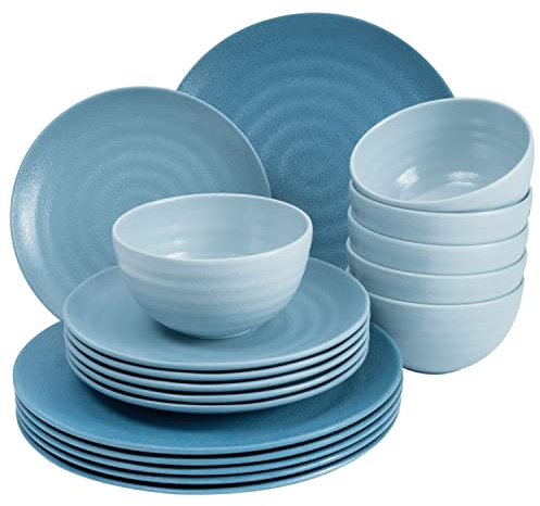 Camping Geschirr Set aus Melamin für 6 Personen 18 Teileblau - Campinggeschirr Geschirrset Tafelgeschirr