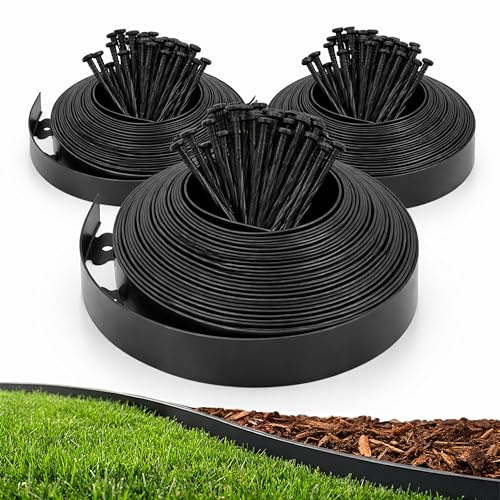 Gardzen 1.5 x 100' Landscape Edging Kit, Garden Edging Coil Comes with 120 Pcs Spikes, No Dig Lawn Border