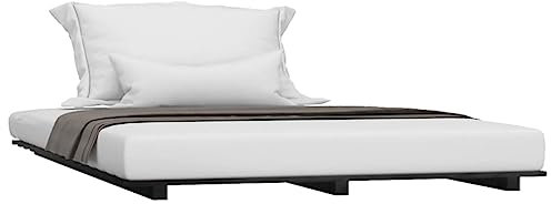 vidaXL Solid Pine Wood Bed Frame - Black, 5FT King Size, Sturdy Plywood Slats, For Bedroom, Modern Bohemian Look