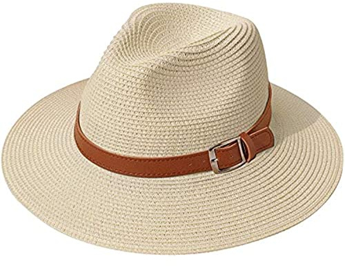 DRESHOW Donna Cappello Panama Cappello da Spiaggia in Paglia Fedora Cappello Arrotolato in Paglia a Tesa Larga Cappelli