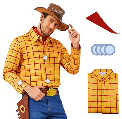 AYYOHON Chemise Woody Cowgirl Jessie Costume pour Homme - Manches Longues, Boutons, Plaid, Chemise de Travail Décontractée 3XL