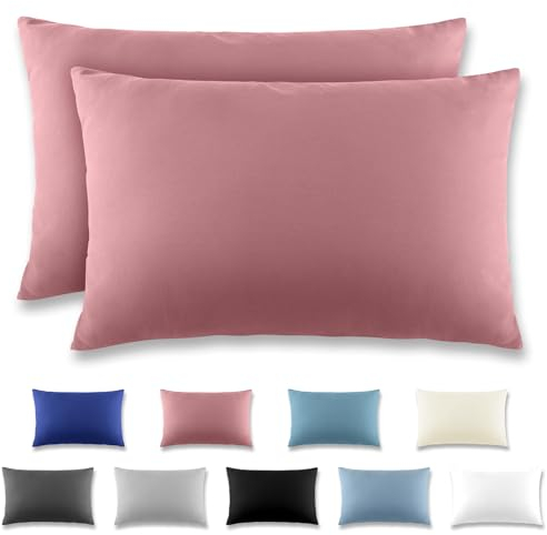 REDKEY Kissenbezug 40x60 cm 2er Set Kopfkissenbezug mit Reißverschlus - Kissenhülle aus gebürstetem Mikrofaser für Kissen,Waschbar bis 40°C Altrosa