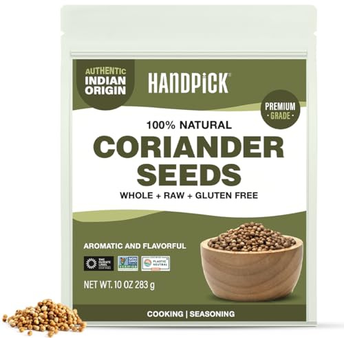 HANDPICK Whole Coriander Seed (283g/10oz) Premium Grade | Pure & Flavorful Coriander Seeds - Indian Origin | Non GMO, Gluten Free | Perfect for Cooking & Seasoning | Resealable Ziplock Pouch